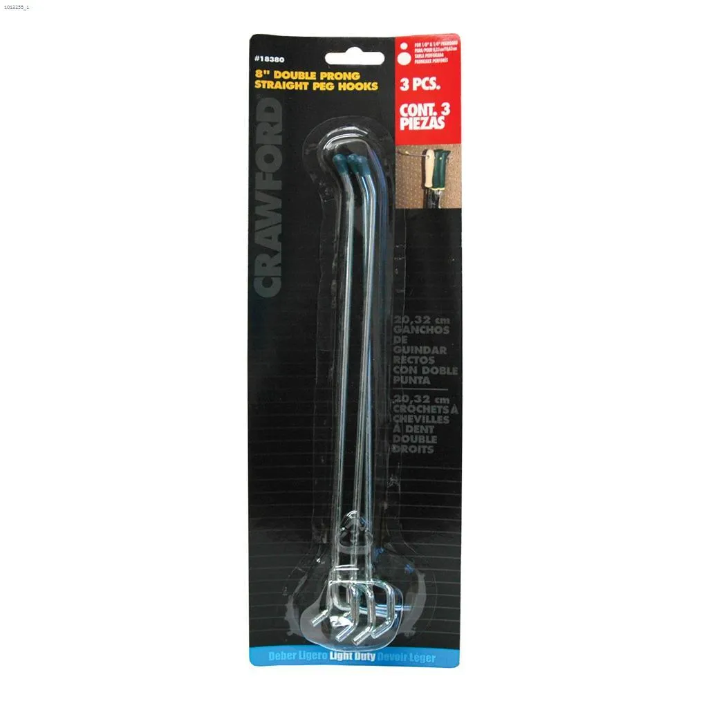 Light Duty 8" Double Prong Straight Hook With Safety Tips