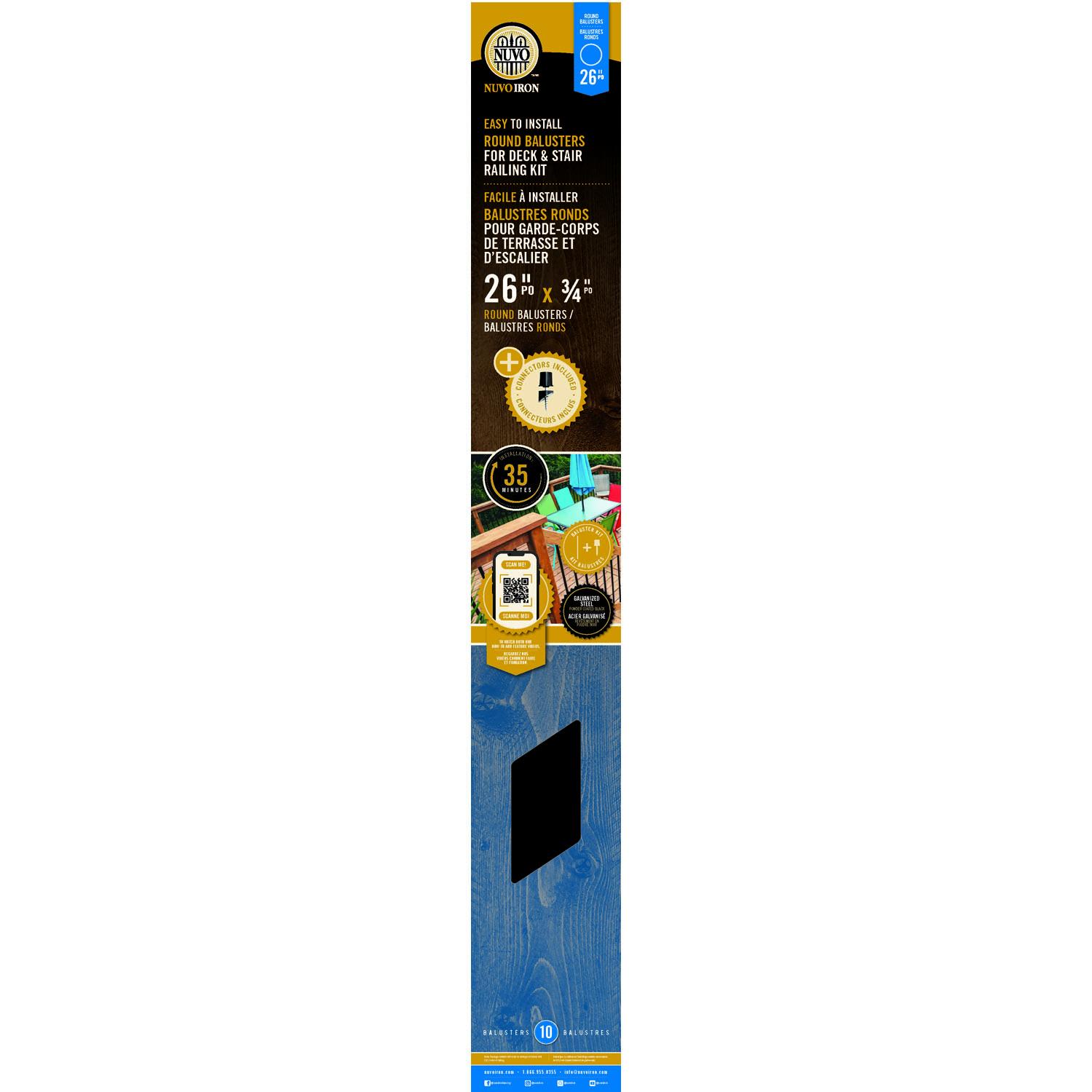 Nuvo Iron Round Baluster 3/4" x 26" Black 10 Pack