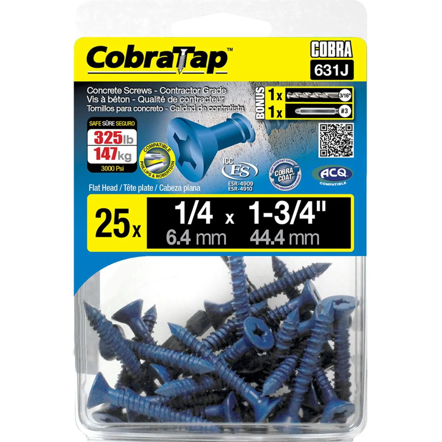 Concrete Screw Flat Head 1/4