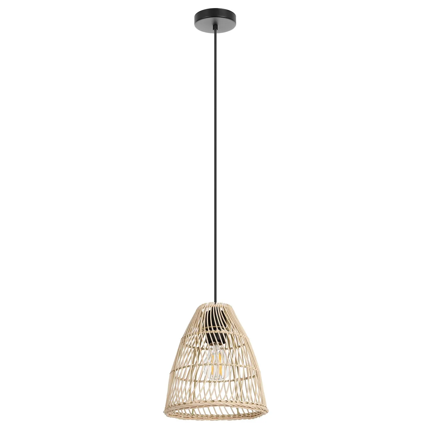 Ayesgarth Pendant Light 1L Black Finish With Wood Shade
