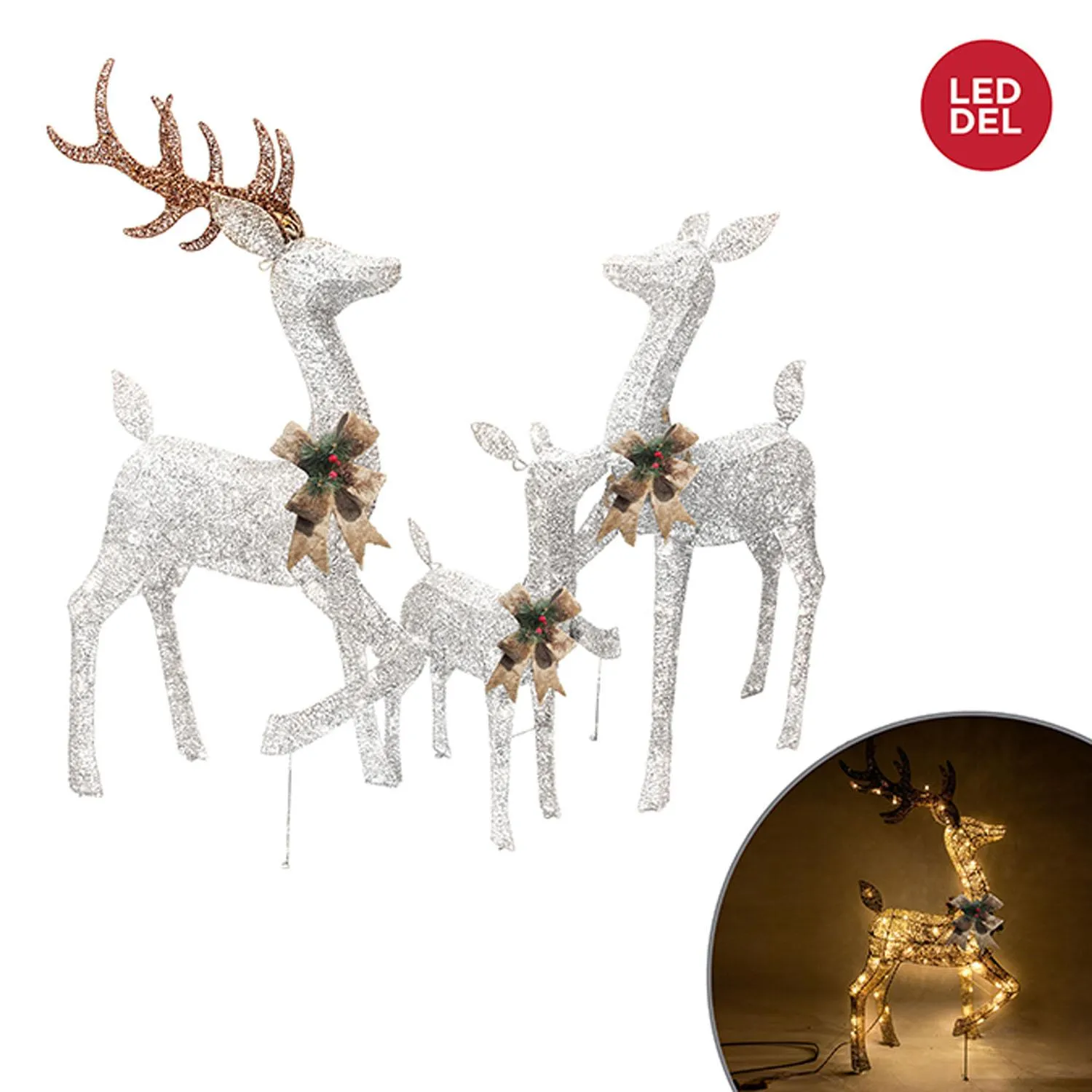Deer Family Trio Glitter Weave 210 Pure White LED Lights