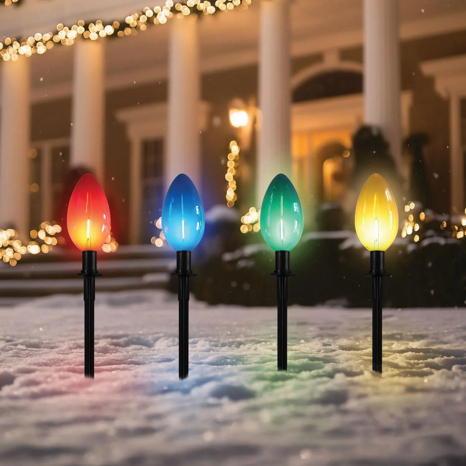 Piquets lumineux de Noël C9 DEL multicolores – ensemble de 4