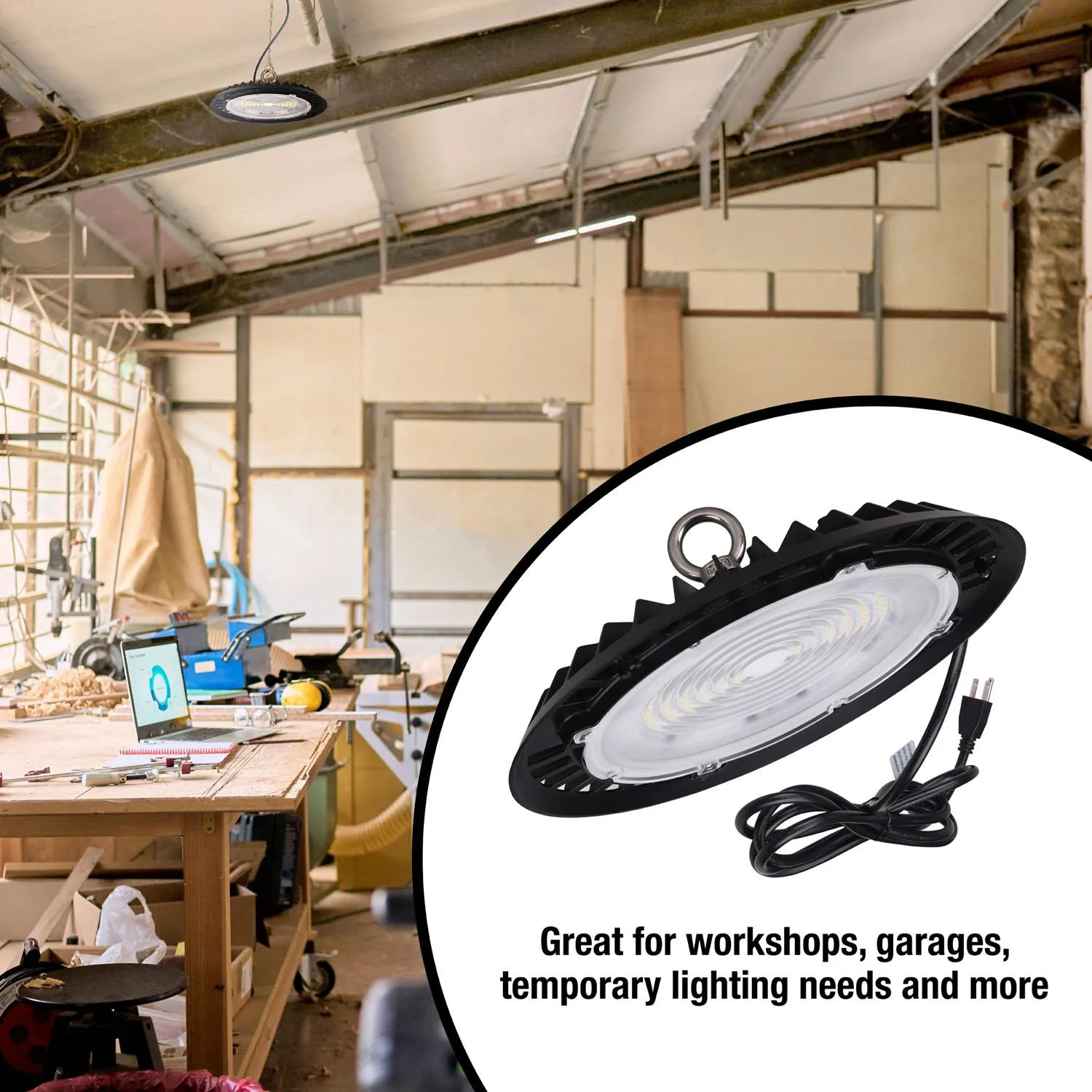 Luminaire suspendu circulaire Metalux 16500 lumens – Noir