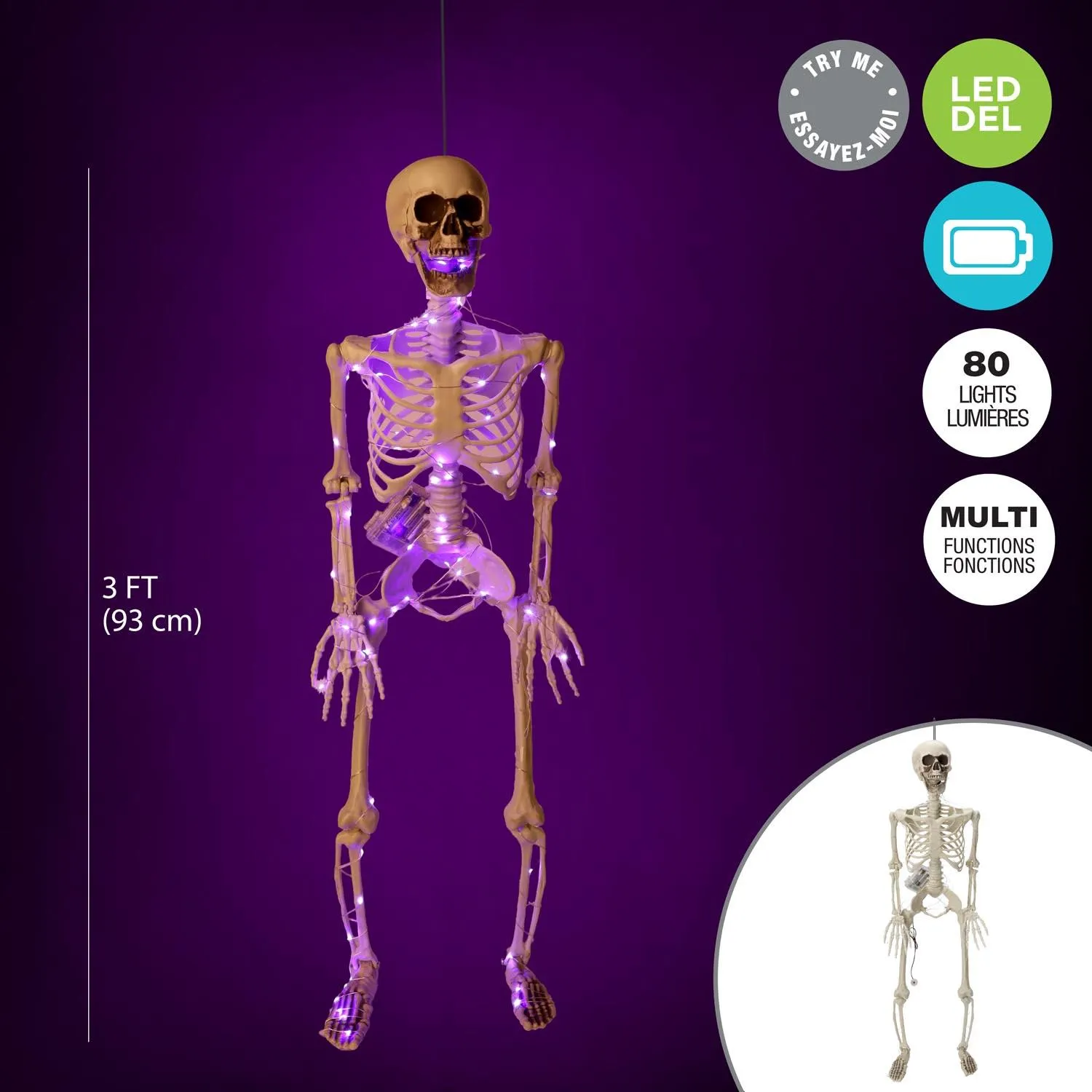 36" Skeleton with 80 Purple Microdot Lights