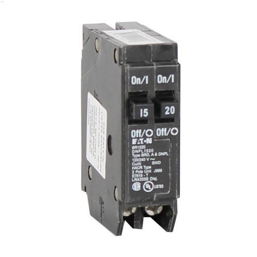 2 Pole (1) 15 A (1) 20 A Type DNPL Plug-In Circuit Breaker