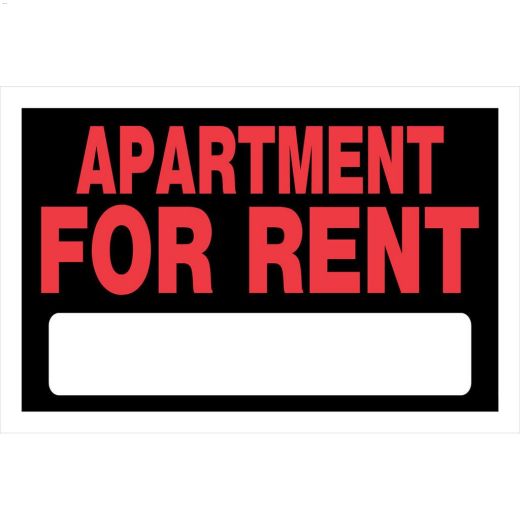 8" x 12" Red On Black Apartment For Rent Sign