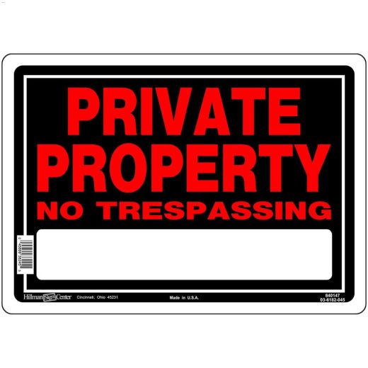 10" x 14" Fluorescent Red On Black Private Property Sign