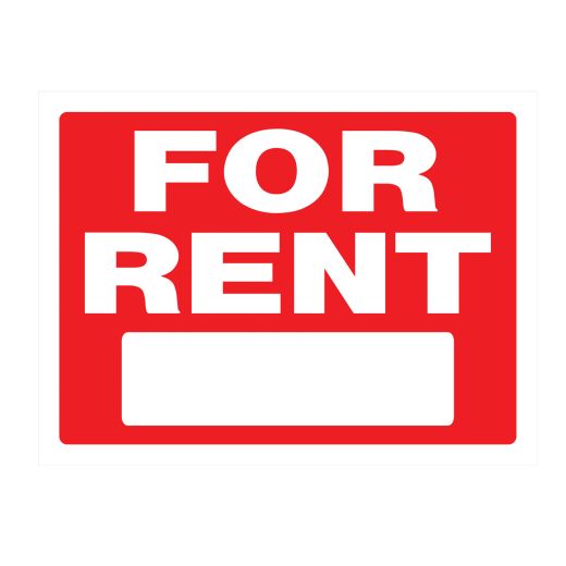 18" x 24" White On Red For Rent Heavy Duty Sign