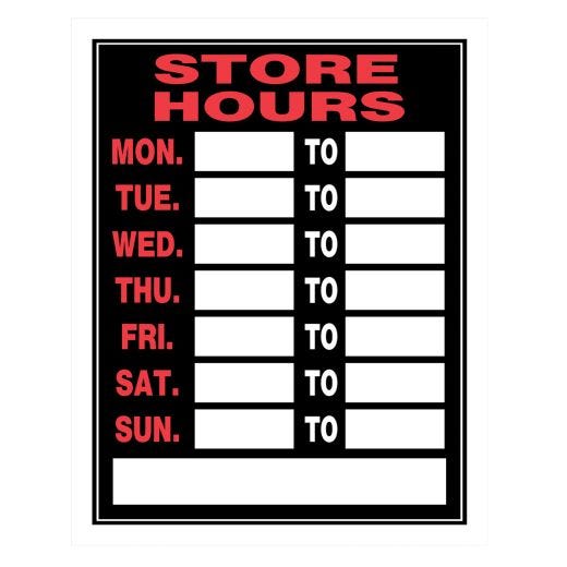 15" x 19" Fluorescent Red On Black Store Hours Sign