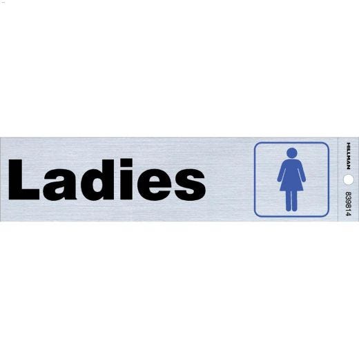 2" x 8" Black & Blue/Nickel Ladies Self-Adhesive Sign