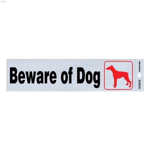 2" x 8" Black & Red/Nickel Beware of Dog Self-Adhesive Sign
