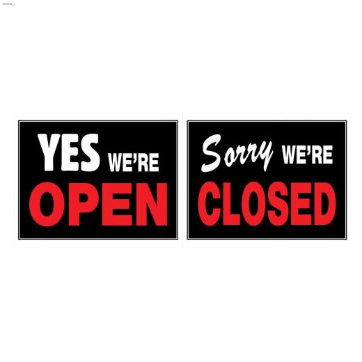 15\" x 19\" Fluorescent Red & White On Black Open\/Closed Sign