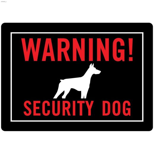 10\" x 14\" Fluorescent Red On Black Warning Security Dog Sign