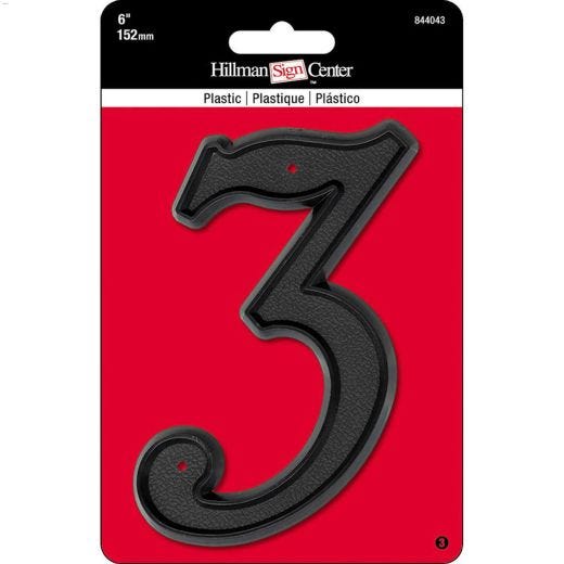 Numéro de maison de 6" en plastique noir