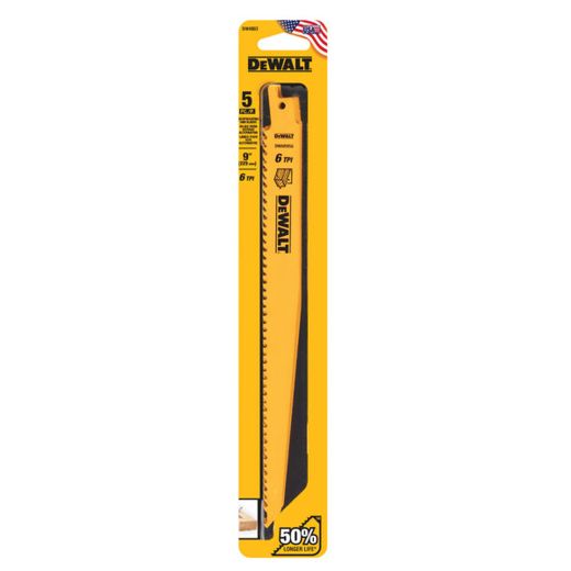 9" 6 TPI Bi-Metal Reciprocating Saw Blade-5/Pack