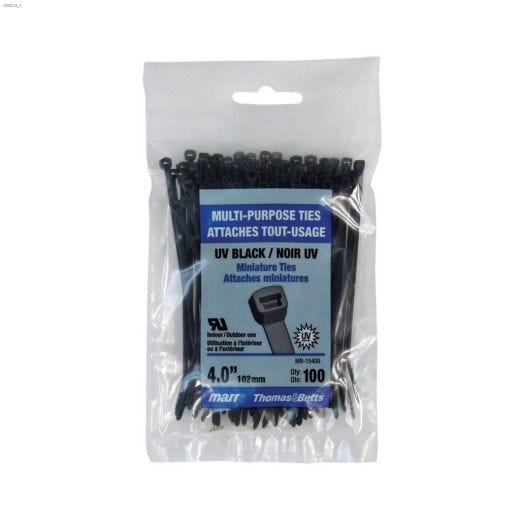 4" x 0.1" UV Black Miniature Cable Tie-100/Pack