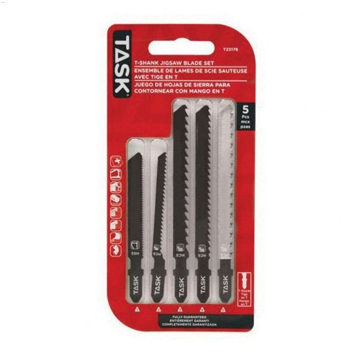 High Carbon Steel 5 Piece T Shank Jig Saw Blade Set-5/Pack