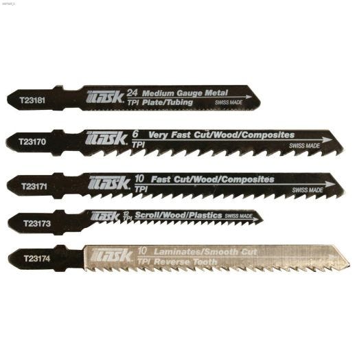 High Carbon Steel 5 Piece T Shank Jig Saw Blade Set-5/Pack
