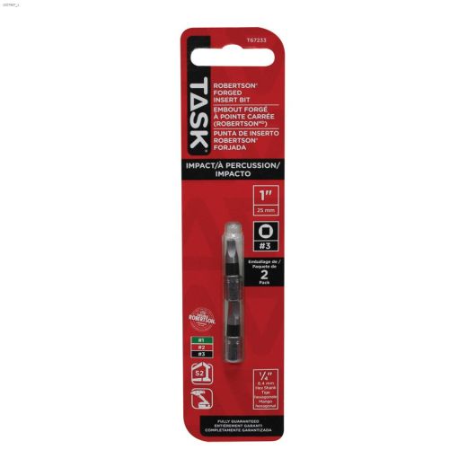 1" #3 Robertson S2 Steel Impact Driver Bit-2/pack