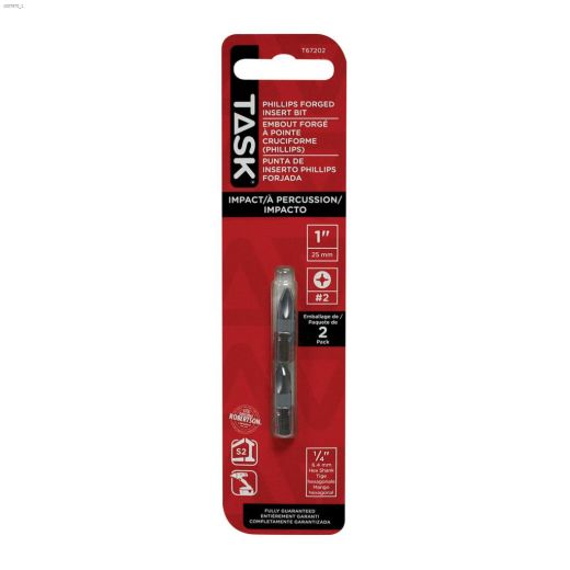 1" #2 Phillips S2 Steel Impact Driver Bit-2/pack