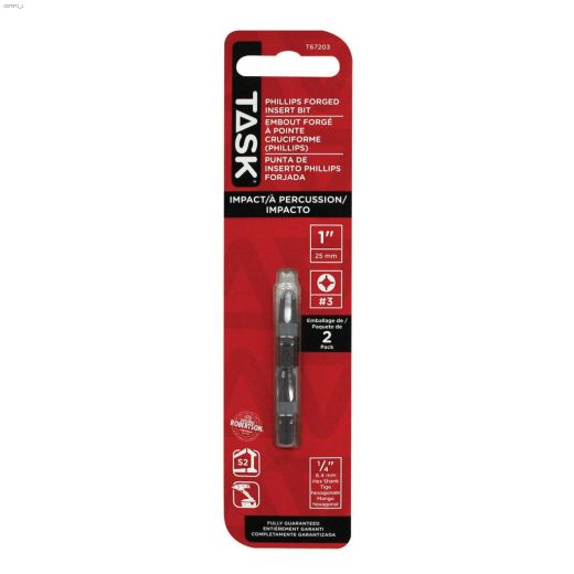 1" #3 Phillips S2 Steel Impact Driver Bit-2/pack