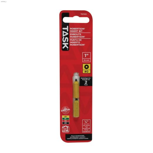 1" #0 Robertson Tip Yellow 2 Piece Screwdriver Bit-2/Pack