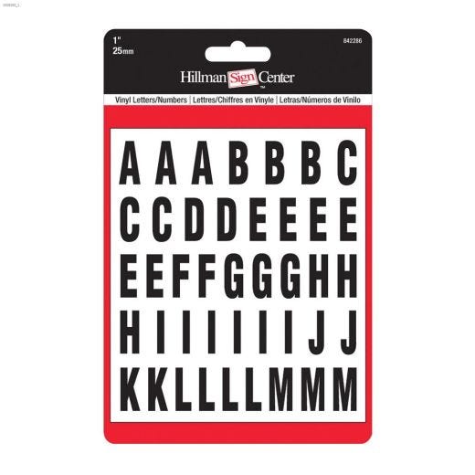 1\" x 1\/2\" Black On White Vinyl Letters & Numbers Kit