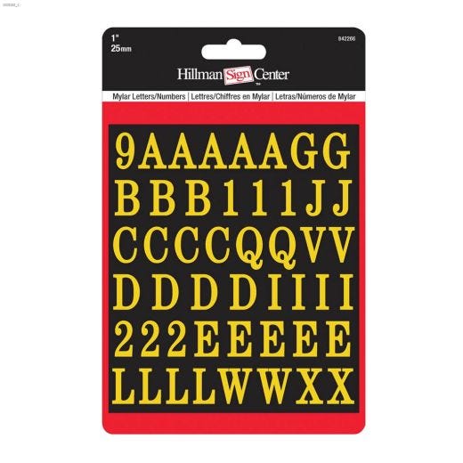1\" x 3\/4\" Gold On Black Mylar Letters & Numbers Kit