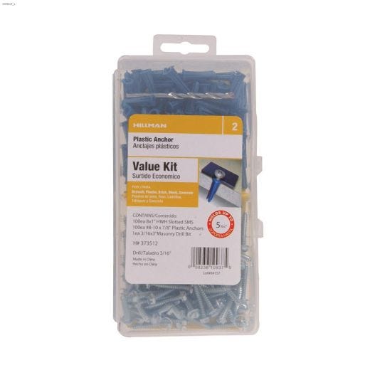 #8-10 x 7\/8\" SMS Blue Conical Plastic Anchor