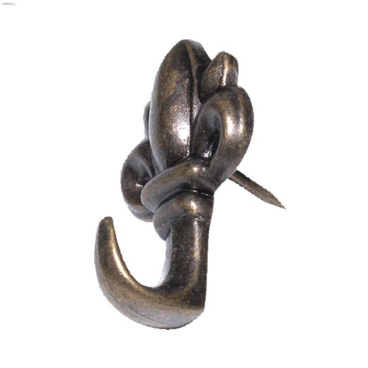 Antique Brass Fleur De Lis Head Push Pin Hanger -1\/Pack
