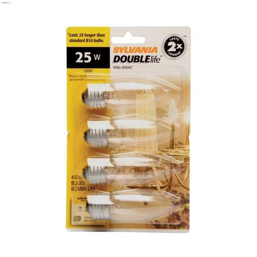 B10 25W Medium Base DoubleLife Incandescent Bulb-4/Pack