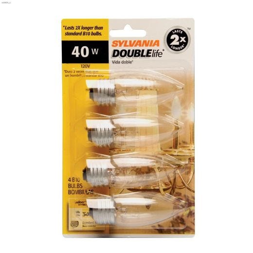 B10 40W Medium Base DoubleLife Incandescent Bulb-4/Pack