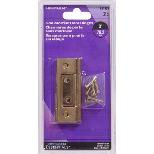 3" Satin Brass Non Mortise Hinge-2/Pack