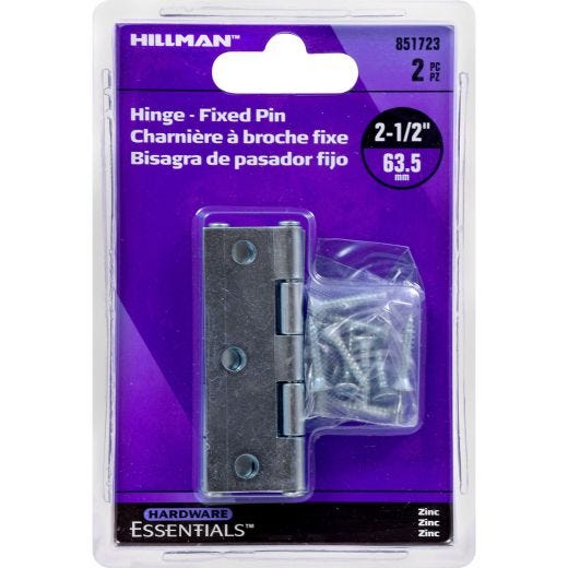 2-1/2" Zinc Plated Fixed Pin Light Narrow Hinge-2/Pack