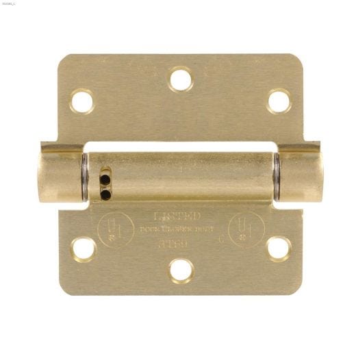 4" Satin Brass Round Corner Adjustable Spring Hinge