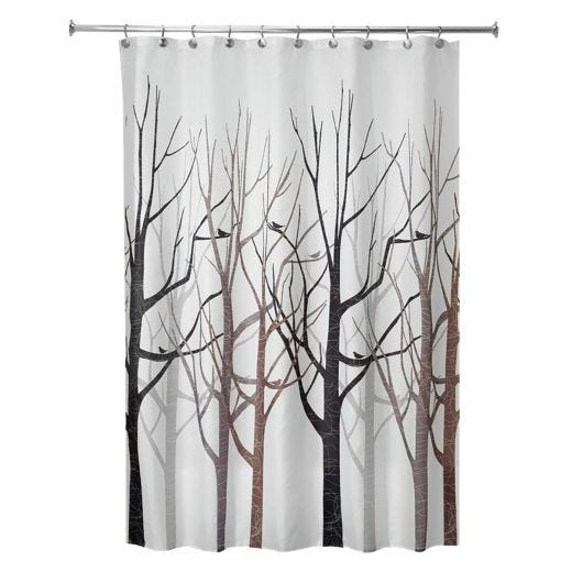 72" x 72" Forest Gray/Black Polyester Tree Shower Curtain