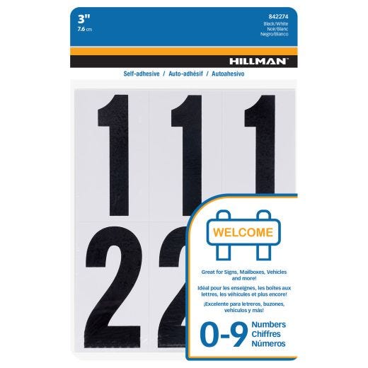 3" Black On White Vinyl Numbers Kit