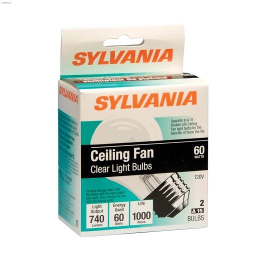 A15 60W Clear Ceiling Fan Incandescent Bulb-2/Pack