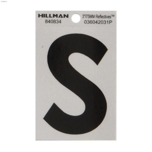 S - 3\" Black On Silver Mylar Reflective Letter