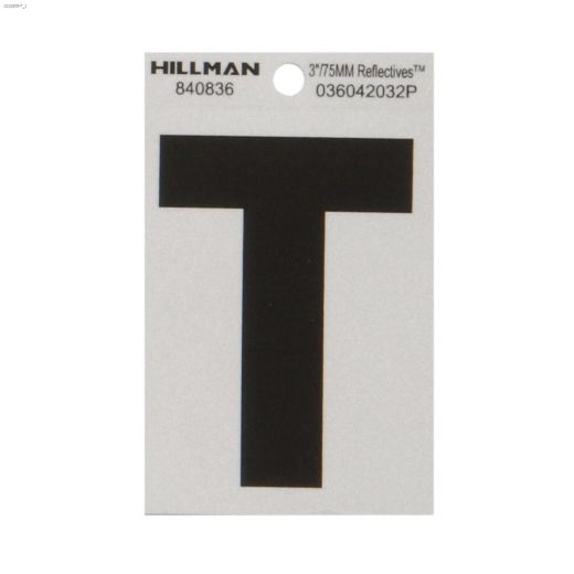 T - 3\" Black On Silver Mylar Reflective Letter