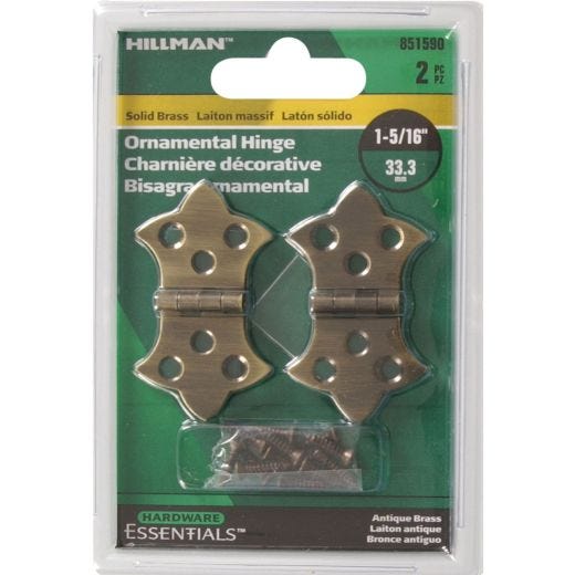 1-5/16" x 2-1/4" Antique Solid Brass Decorative Hinge-2/Pack