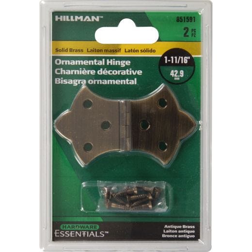1-11/16" x 3-1/16" Antique Brass Solid Brass Hinge-2/Pack