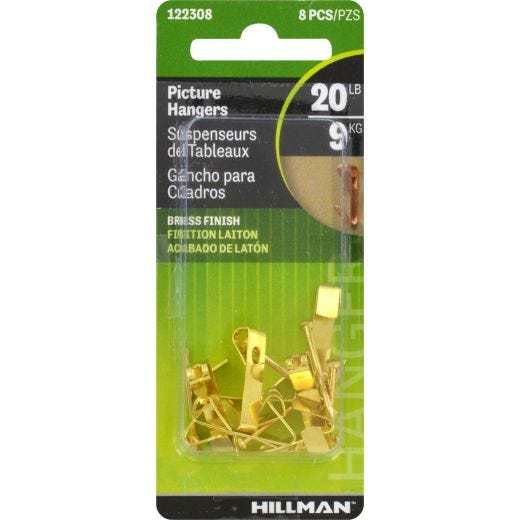 20 lb Steel Brass Plated Standard Hanger With Nails-8/Pack