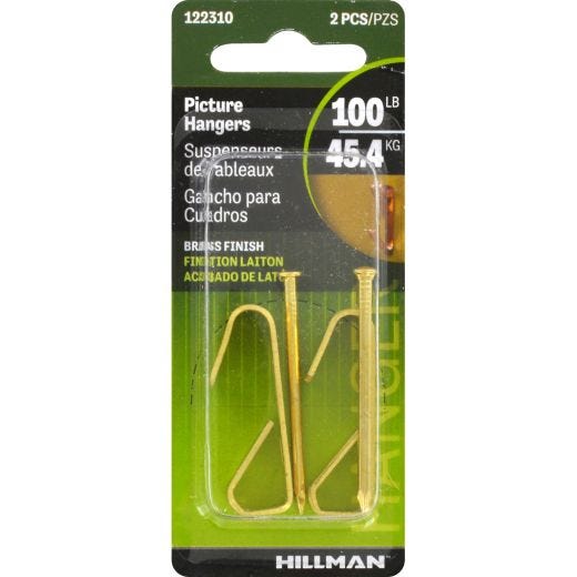 100 lb Steel Brass Plated Standard Hanger With Nails-2/Pack