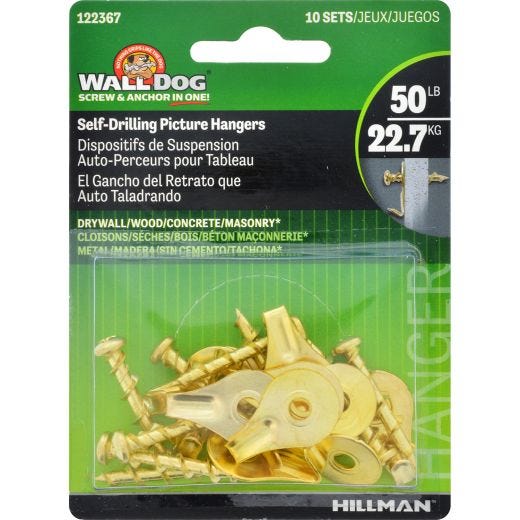WallDog Large Brass Self-Drilling Picture Hanger