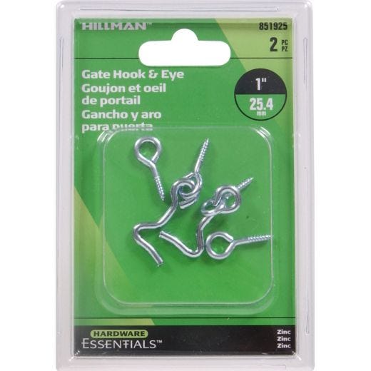 1" Zinc Plated Gate Hook & Eye-2/Pack
