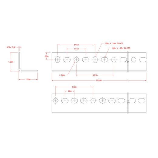 1-1/2" x 1-1/2" x 1' Carbon Steel Slotted Angle Bar