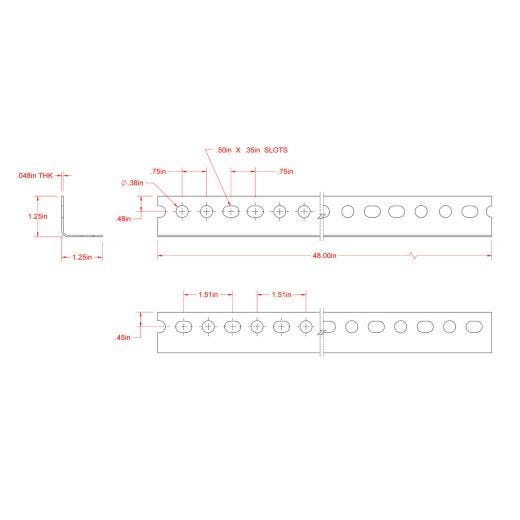 1-1/4" x 1-1/4" x 4' Carbon Steel Slotted Angle Bar