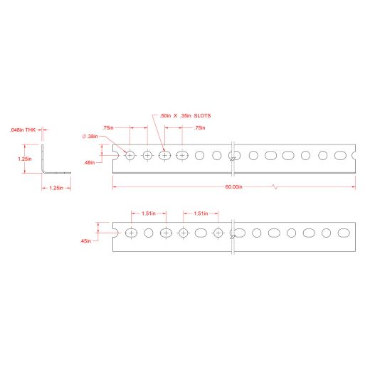 1-1/4" x 1-1/4" x 5' Carbon Steel Slotted Angle Bar