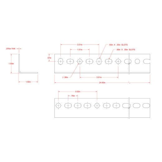 1-1/2" x 1-1/2" x 2' Carbon Steel Slotted Angle Bar
